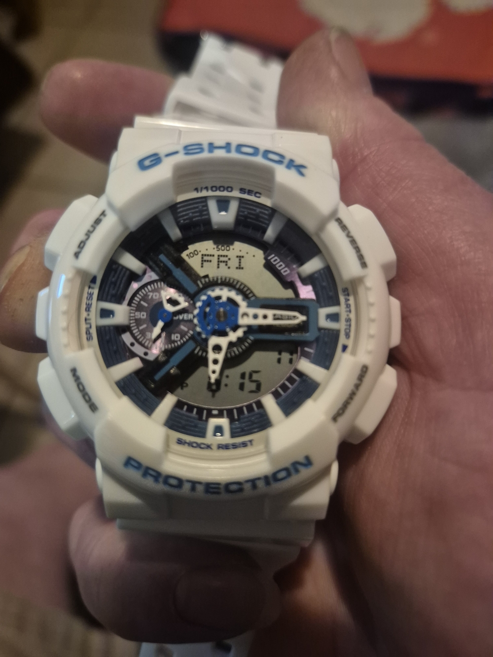 G-SHOCK White Sport Watch with Blue Accents